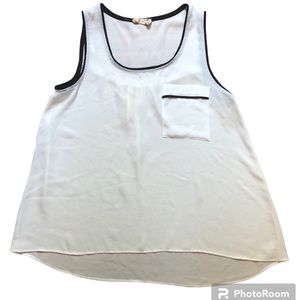 Everleigh Anthropologie sheer withe hi-lo tank top with black piping size S